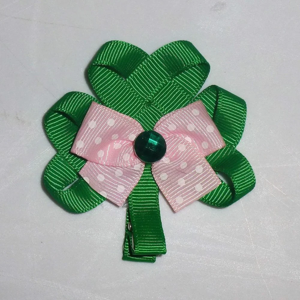 St Patrick's Day Shamrock Girls 3-Inch Hair Bow Clip